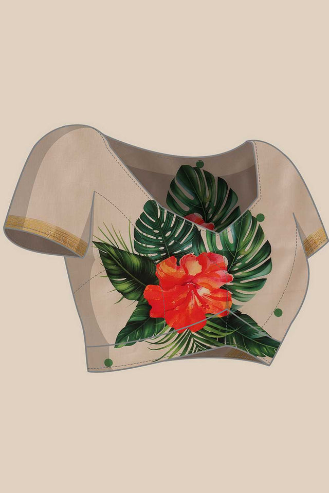 White Floral Printed Art Silk Ready to Wear Saree