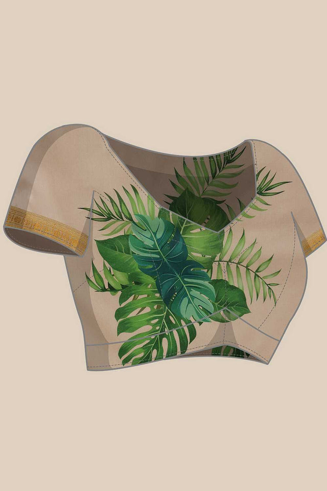 White Floral Printed Art Silk Ready to Wear Saree