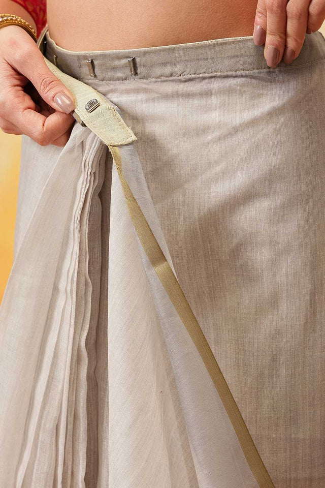 Beige Floral Printed Cotton Blend Ready to Wear Saree