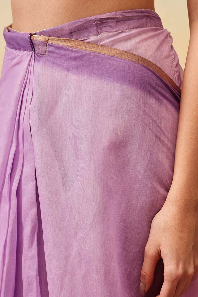 Violet Floral Printed Cotton Blend Ready to Wear Saree