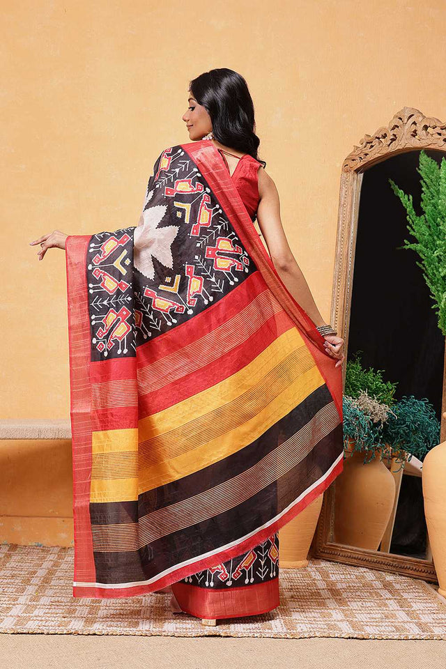 Beige Floral Printed Art Silk Ready to Wear Saree