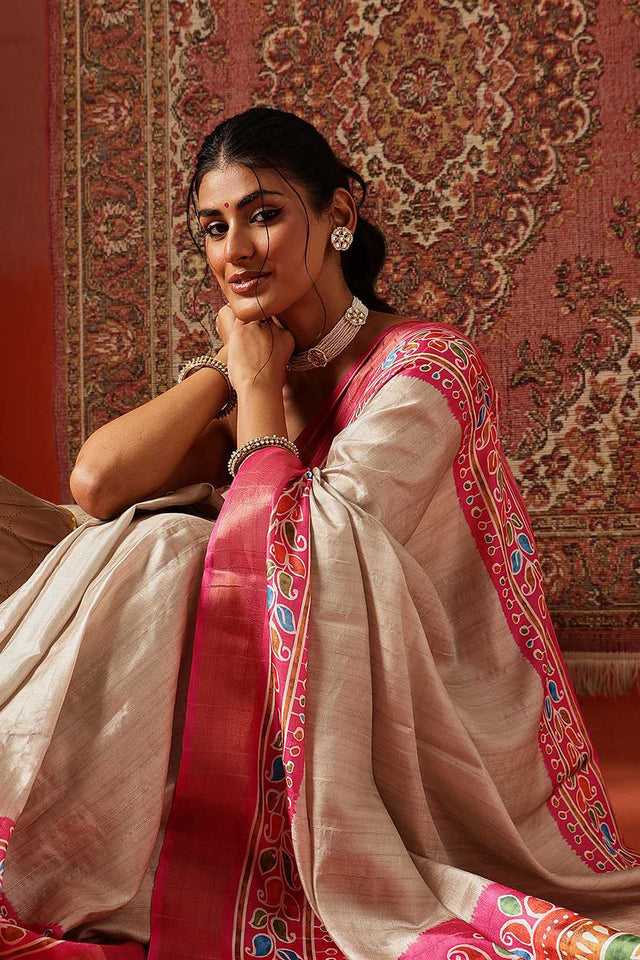 Pink Floral Printed Silk Ready to Wear Saree