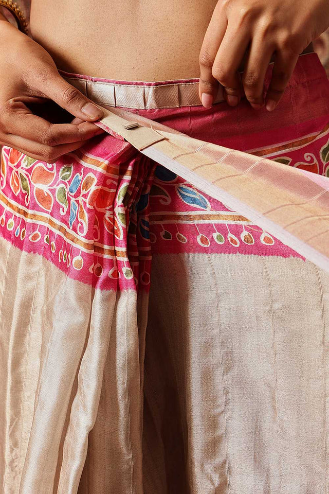 Pink Floral Printed Silk Ready to Wear Saree
