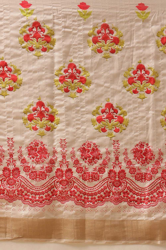 Red Floral Printed Silk Ready to Wear Saree