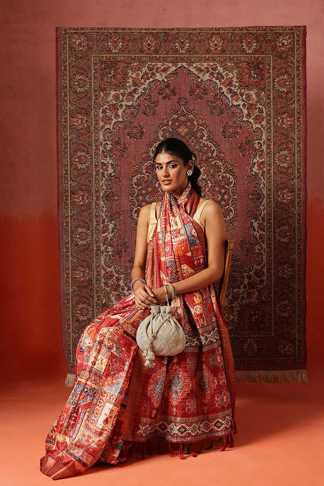 Maroon Floral Printed Silk Ready to Wear Saree