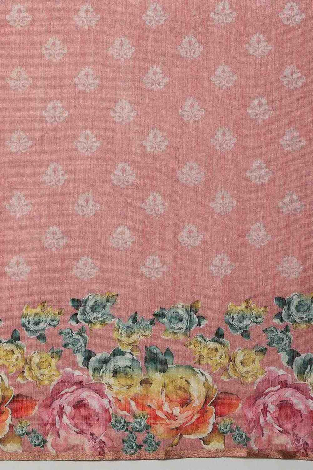 Pink Floral Printed Cotton Blend Ready to Wear Saree
