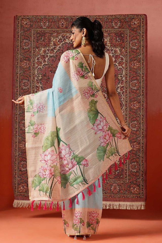 Lavender Abstract Printed Cotton Blend Ready to Wear Saree