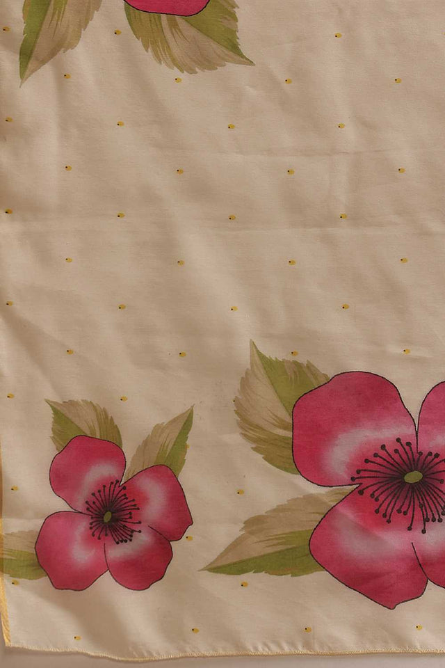 Beige Floral Printed Cotton Blend Ready to Wear Saree