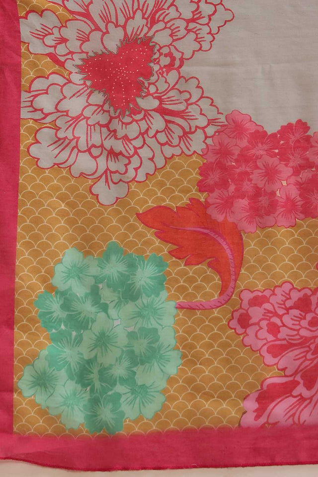 Grey Floral Printed Cotton Blend Ready to Wear Saree