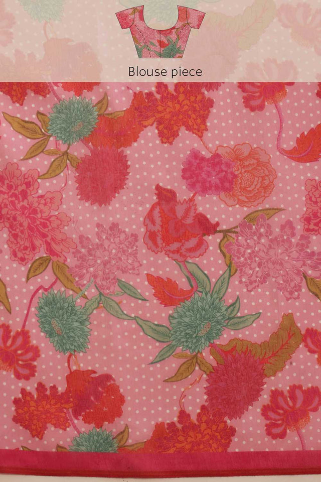 Grey Floral Printed Cotton Blend Ready to Wear Saree