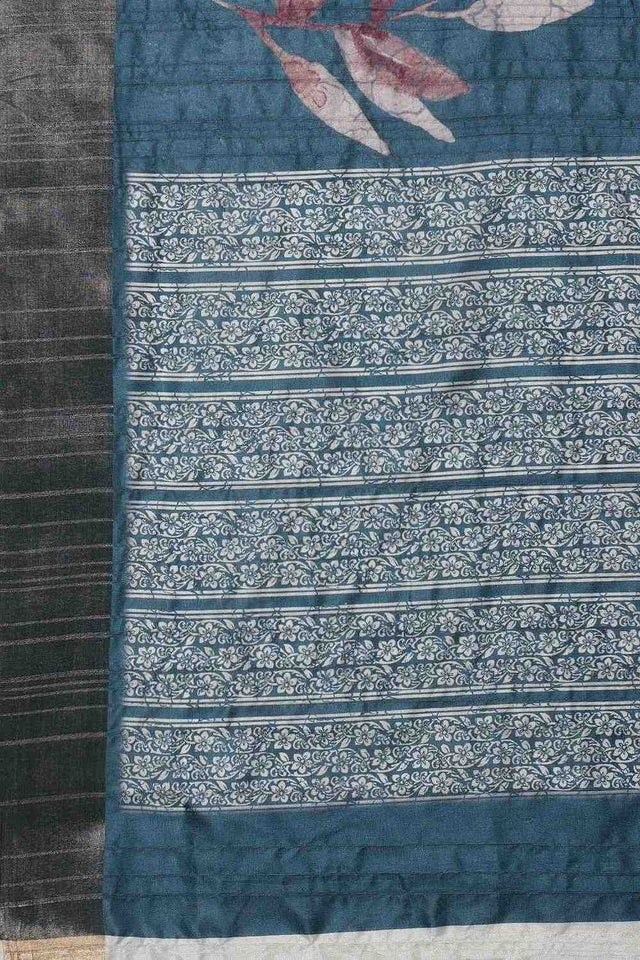 Turquoise Floral Printed Art Silk Ready to Wear Saree