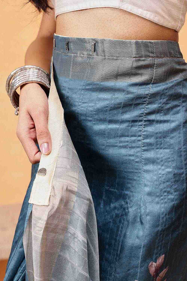 Turquoise Floral Printed Art Silk Ready to Wear Saree