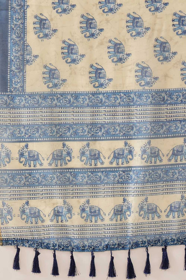 Blue Kalamkari Printed Cotton Blend Ready to Wear Saree