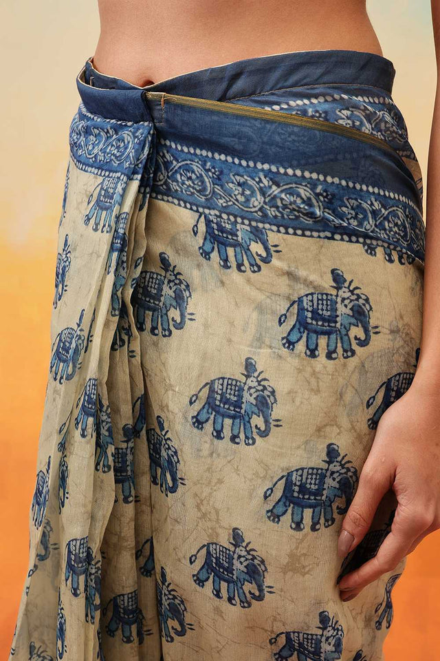Blue Kalamkari Printed Cotton Blend Ready to Wear Saree