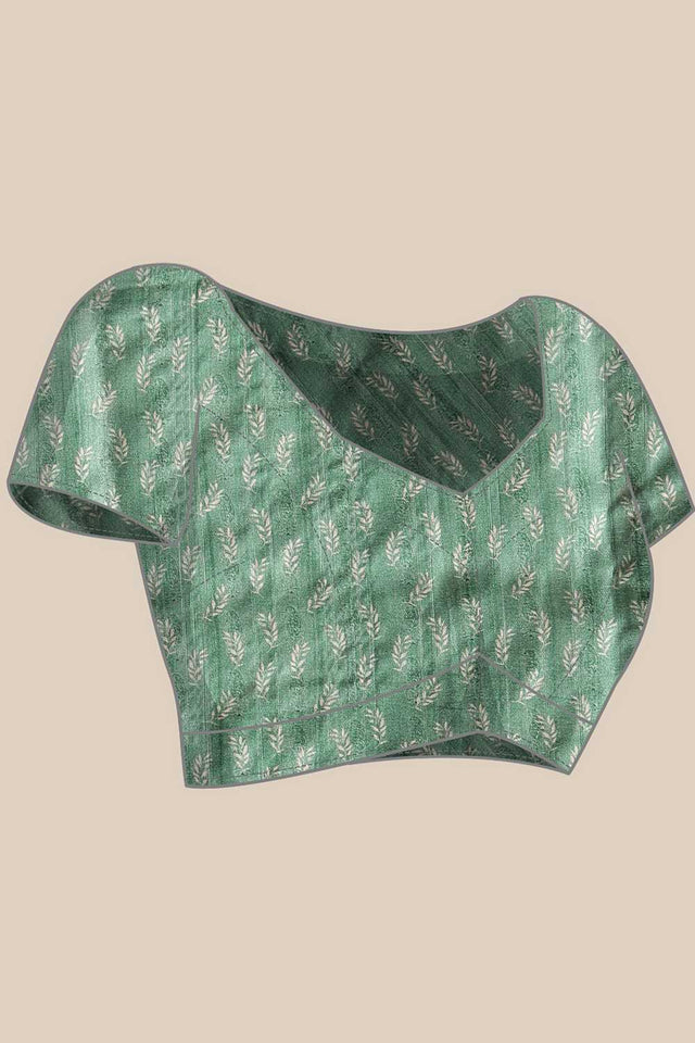 Green Floral Printed Silk Ready to Wear Saree