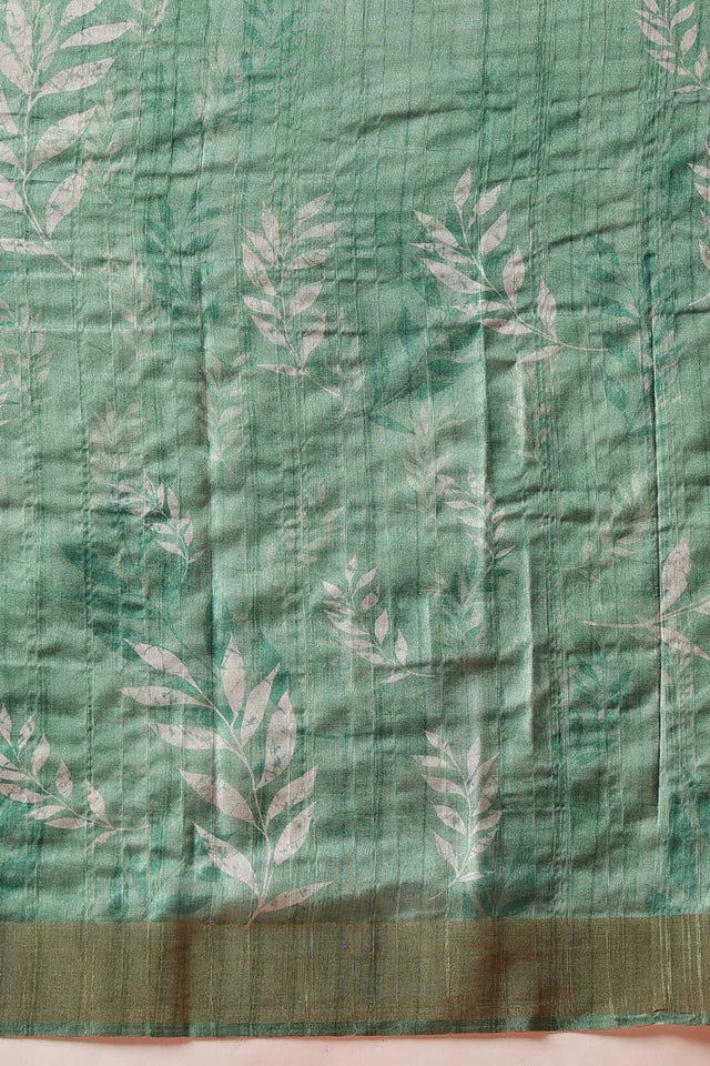 Green Floral Printed Silk Ready to Wear Saree