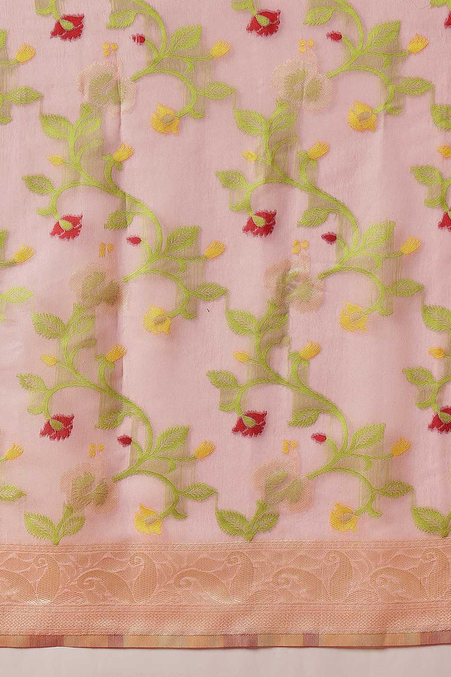 Pink Woven Cotton Blend Ready to Wear Saree