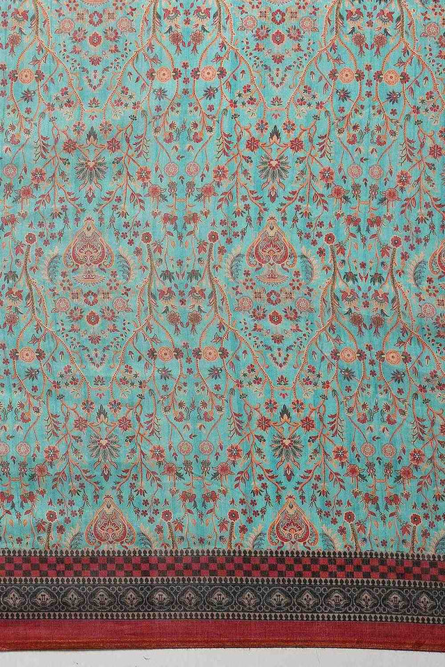Turquoise Kalamkari Printed Cotton Blend Ready to Wear Saree