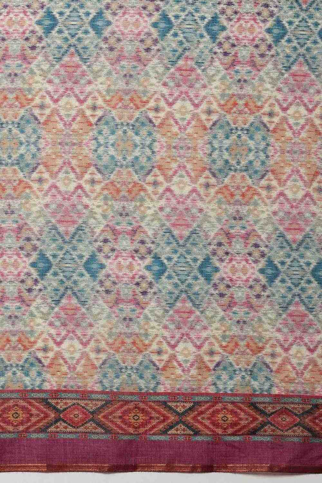 Multi Color Kalamkari Printed Cotton Blend Ready to Wear Saree