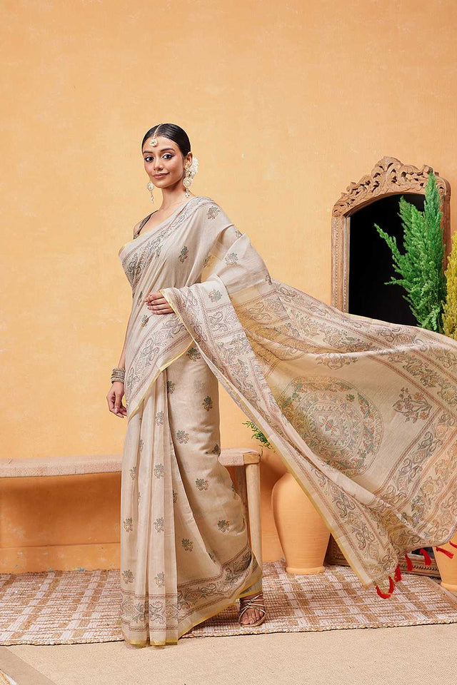 Multi Color Kalamkari Printed Cotton Blend Ready to Wear Saree