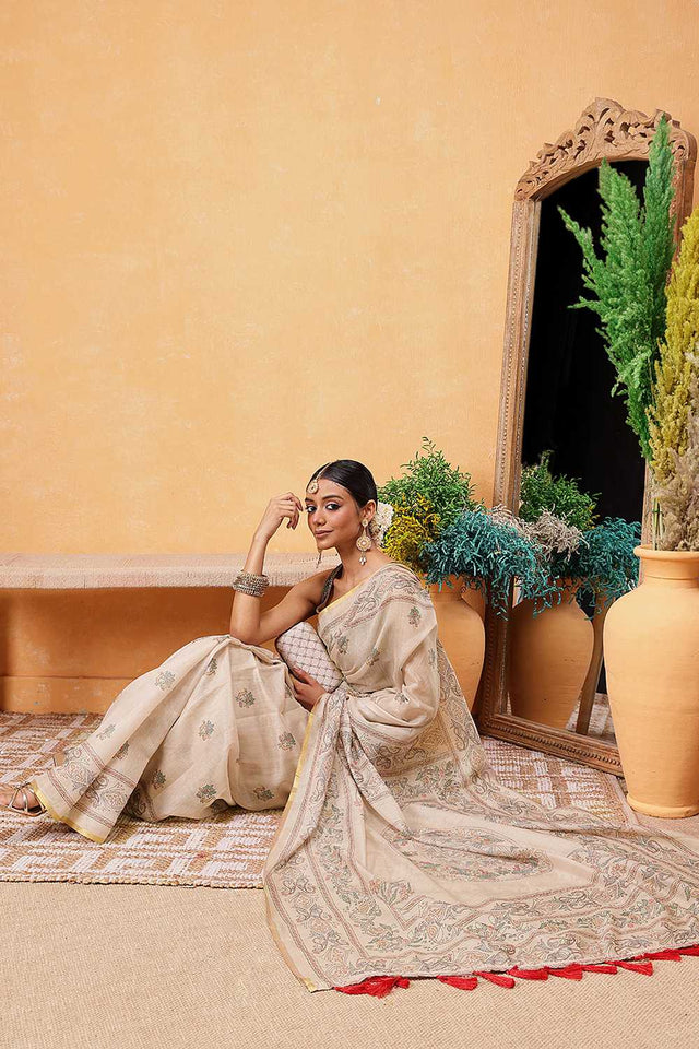 Multi Color Kalamkari Printed Cotton Blend Ready to Wear Saree