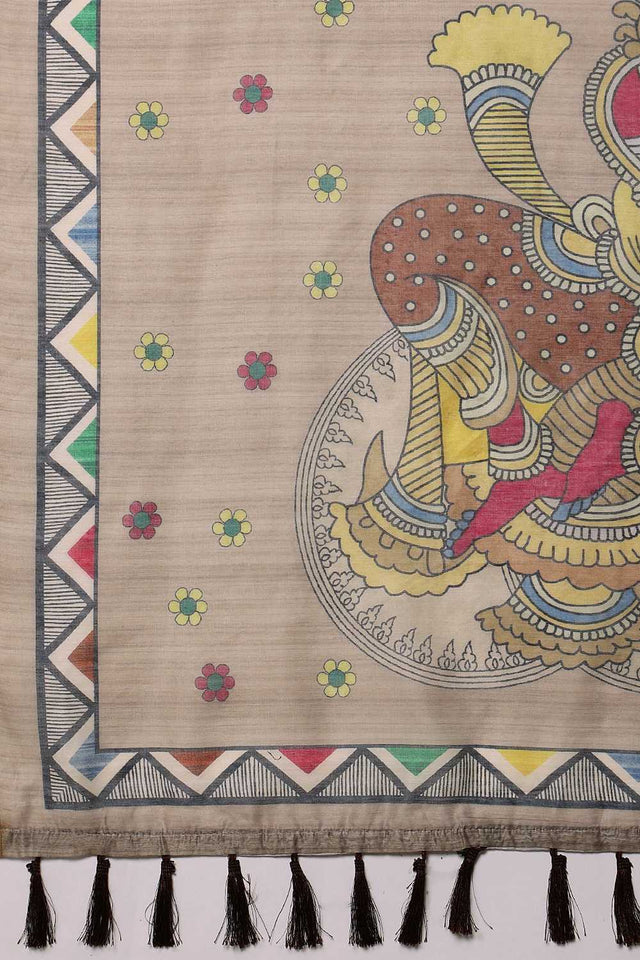 Multi Color Kalamkari Printed Cotton Blend Ready to Wear Saree