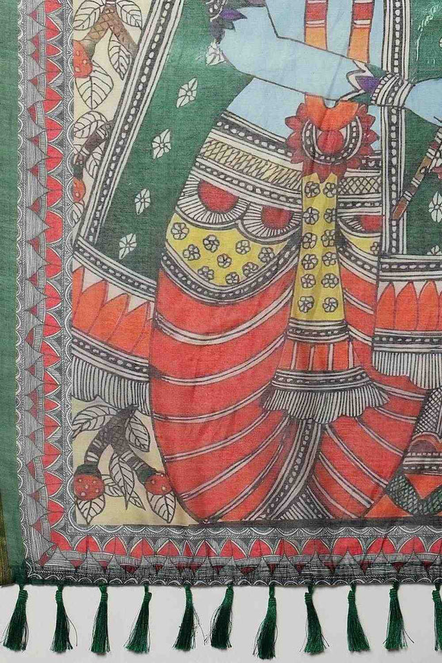 Peach Madhubani Printed Cotton Blend Ready to Wear Saree