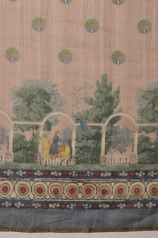 Beige Madhubani Printed Cotton Blend Ready to Wear Saree