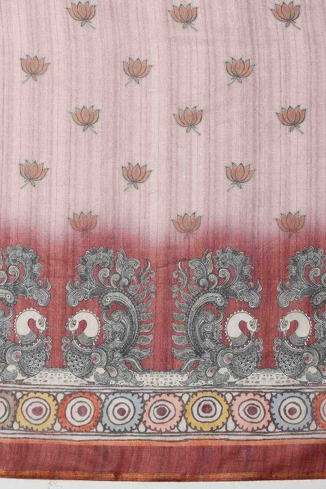 Rust Madhubani Printed Cotton Blend Ready to Wear Saree