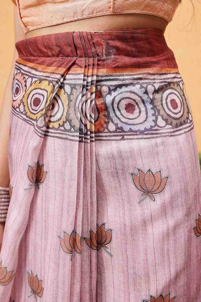 Rust Madhubani Printed Cotton Blend Ready to Wear Saree