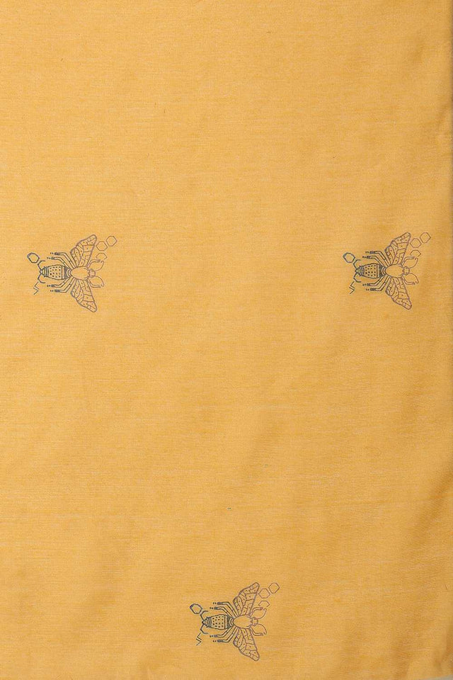 Yellow Animal Printed Cotton Blend Ready to Wear Saree