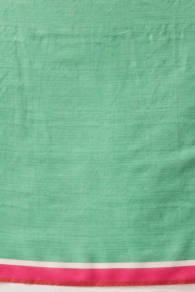 Green Floral Printed Cotton Blend Ready to Wear Saree