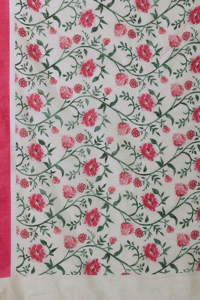 Green Floral Printed Cotton Blend Ready to Wear Saree