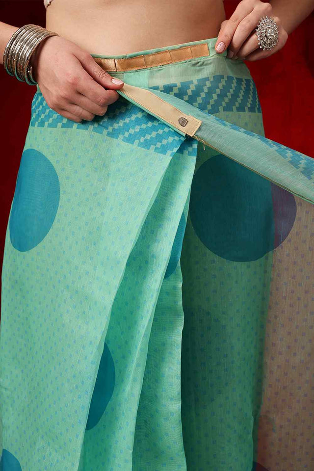 Green Printed Chanderi Ready to Wear Saree