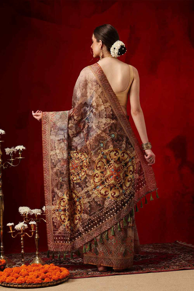 Multi Color Printed Cotton Blend Ready to Wear Saree