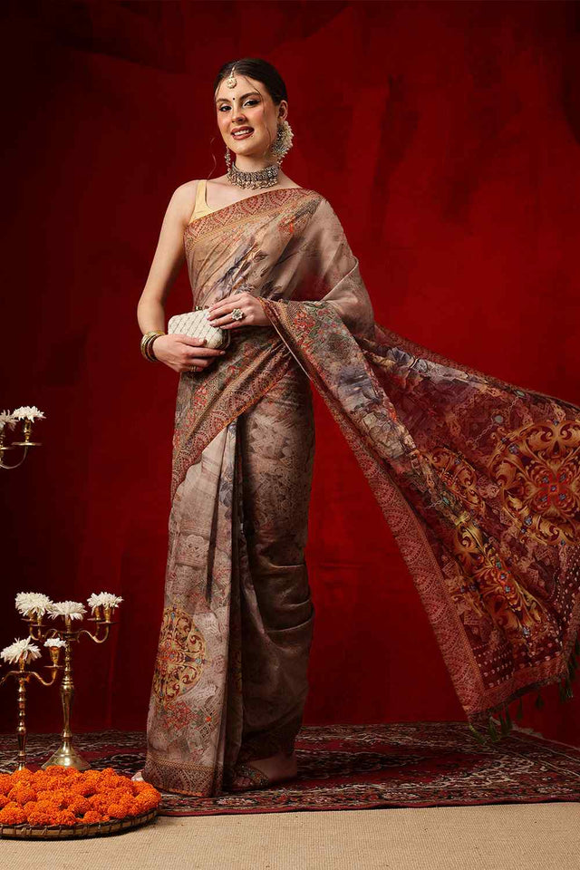 Multi Color Printed Cotton Blend Ready to Wear Saree