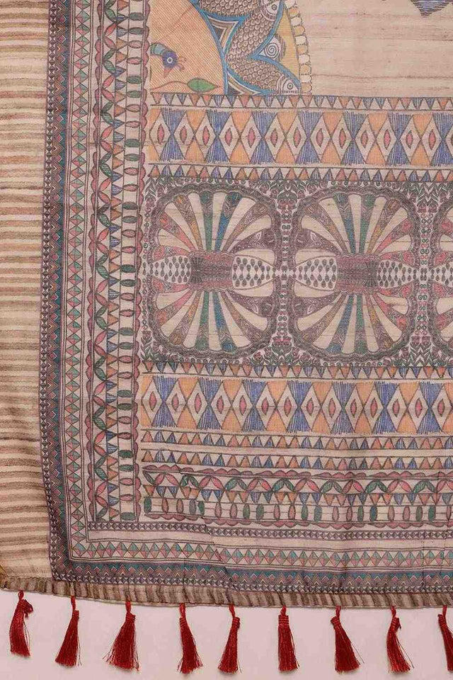 Multi Color Floral Printed Cotton Blend Ready to Wear Saree