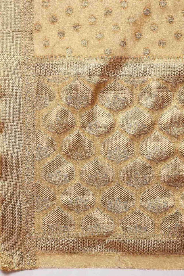 Beige Floral Woven Tissue Silk Ready to Wear Saree