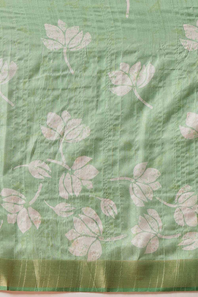 Green Floral Printed Silk Ready to Wear Saree
