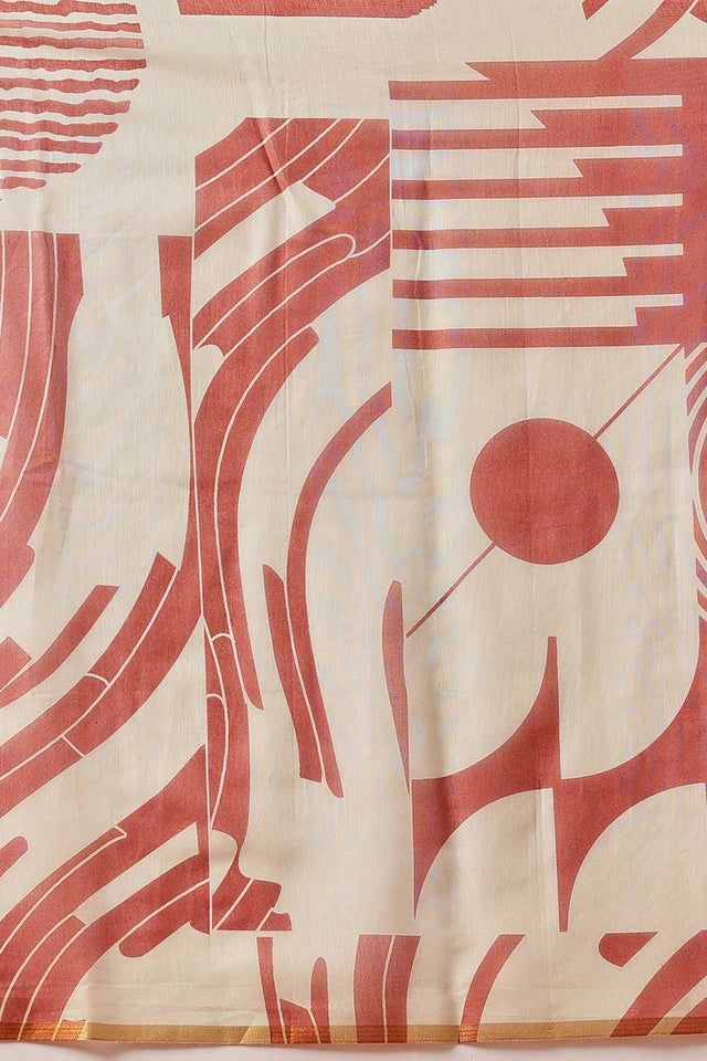 Maroon Abstract Printed Cotton Blend Ready to Wear Saree