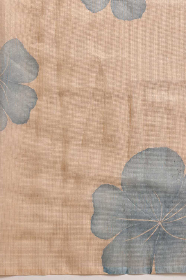 Beige Floral Printed Tissue Silk Ready to Wear Saree