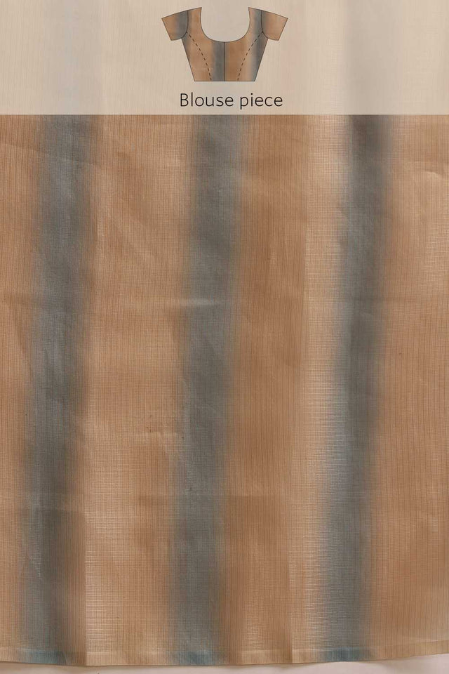 Beige Floral Printed Tissue Silk Ready to Wear Saree