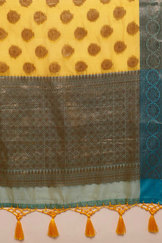 Yellow Floral Woven Art Silk Ready to Wear Saree