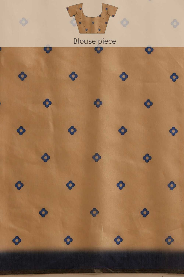 Beige Floral Printed Cotton Blend Ready to Wear Saree