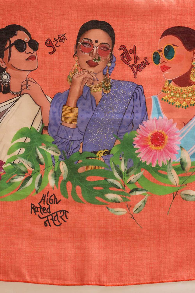 Peach Solid Cotton Blend Ready to Wear Saree