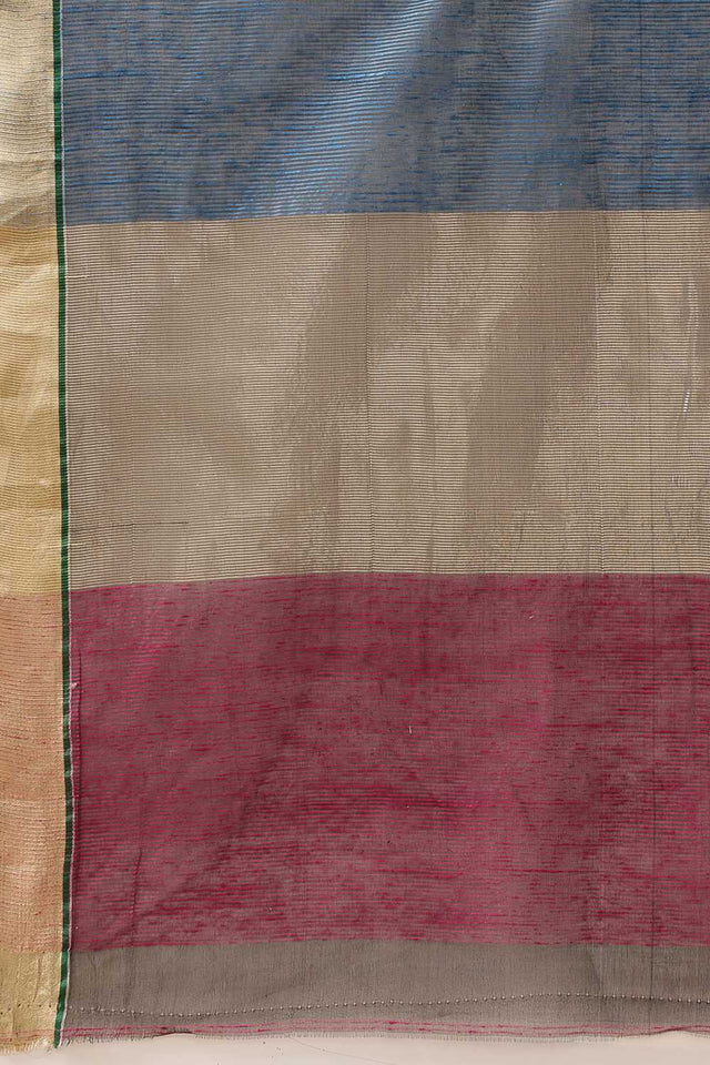 Violet Striped Woven Cotton Ready to Wear Saree