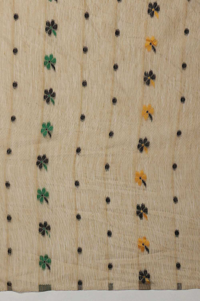Cream Floral Woven Cotton Ready to Wear Saree