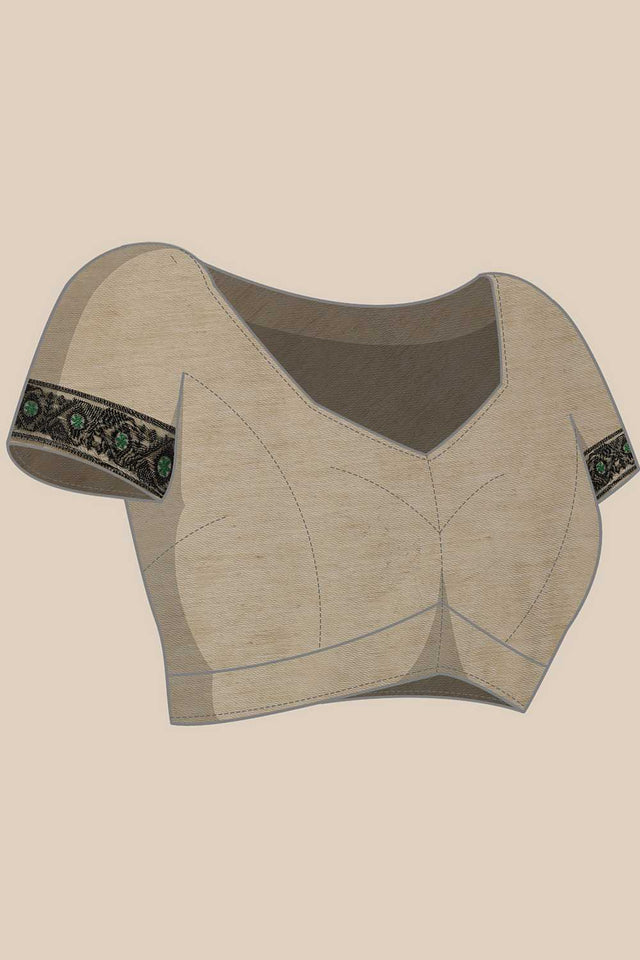 Cream Floral Woven Cotton Ready to Wear Saree