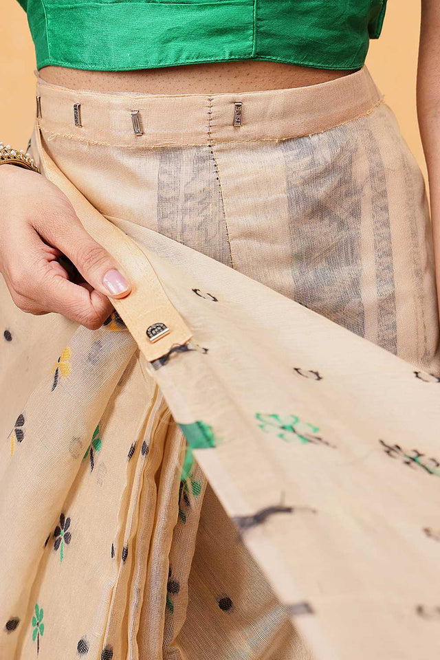 Cream Floral Woven Cotton Ready to Wear Saree