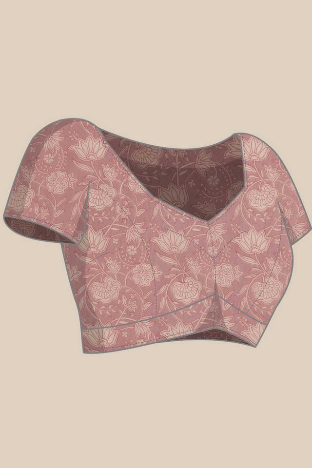 Navy Blue Floral Printed Cotton Blend Ready to Wear Saree